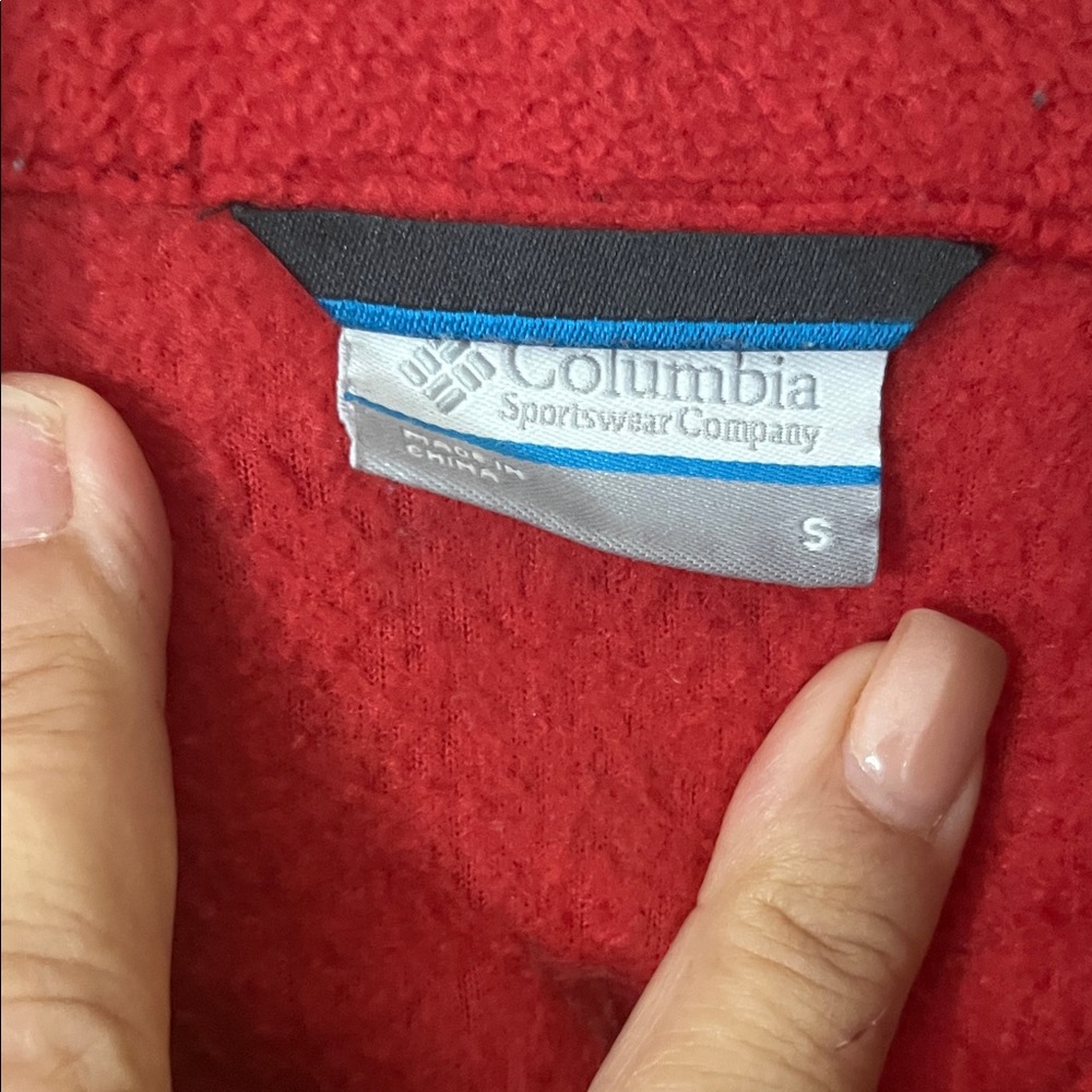 Columbia Fleece Jacket Men’s Small Red Black Full Zip Outdoor Coat Lightweight - Picture 3 of 8